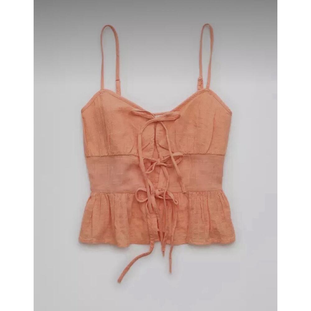 American Eagle Peach Tie Front Babydoll Cami Y2K Coquette Fairycore Top M
